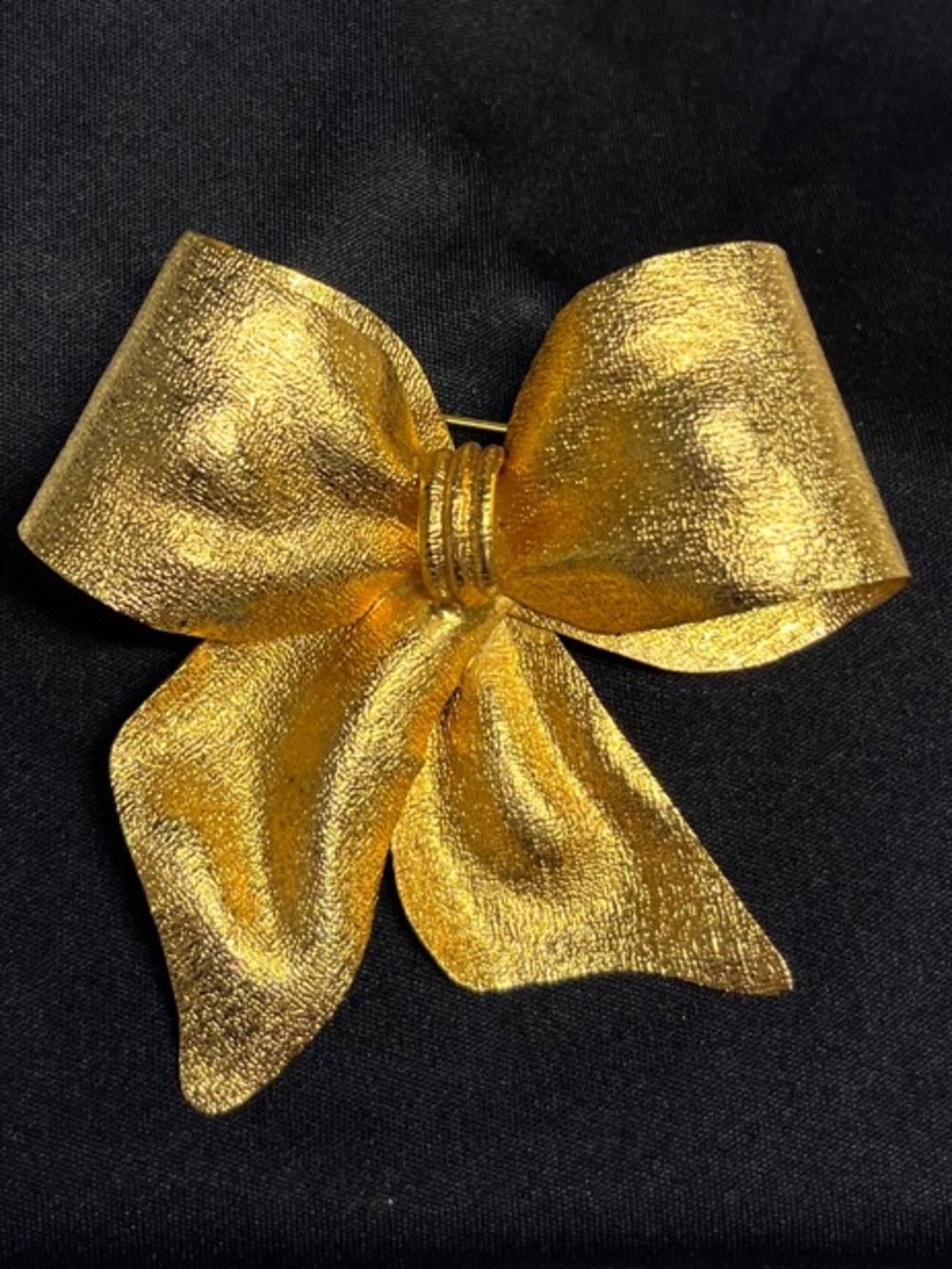 Vintage Tona Gold Metallic Satin Bow Brooch - Sparkling Accent